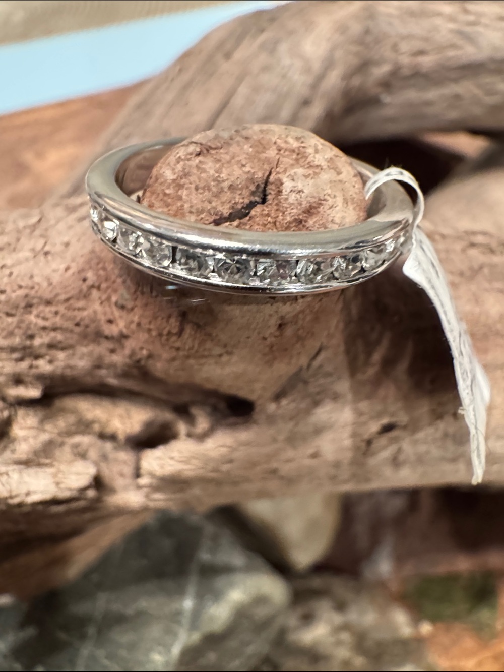 18k White Gold Plated Channel-Set CZ Band Ring -size 7